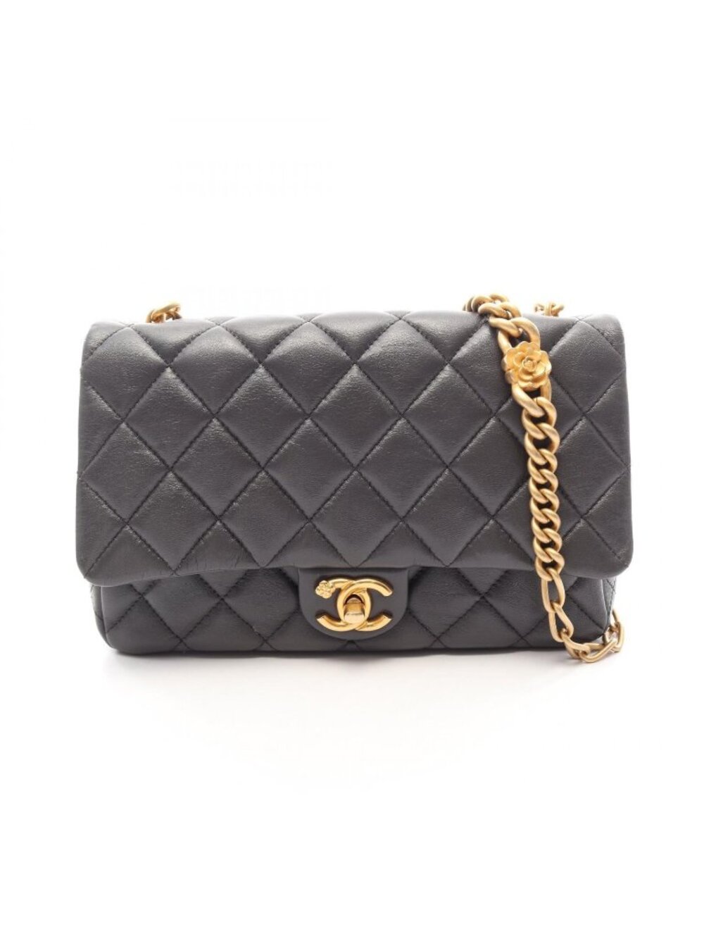 Chanel Shoulder Bag Quilted Single Flap Gray Lambskin Chain